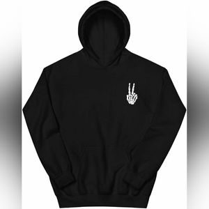 Black Skeleton Peace Fingers Hoodie XL Small Pocket Print - Bowery Supply Co.